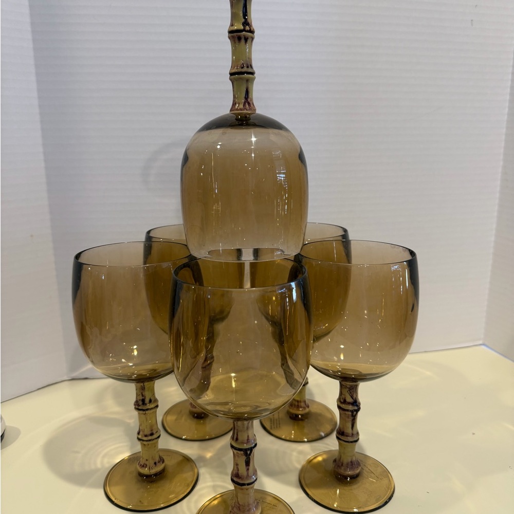 Vintage tiki  Goblets Acrylic Bamboo  Amber  Never Used set of  7